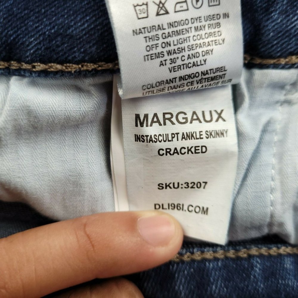 DL1961 Margaux Instasculpt Ankle Skinny Cracked Blue Jeans Size 28 (30x28) EUC - Picture 7 of 10